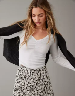 AE Long-Sleeve Cinch-Front Cropped Tee