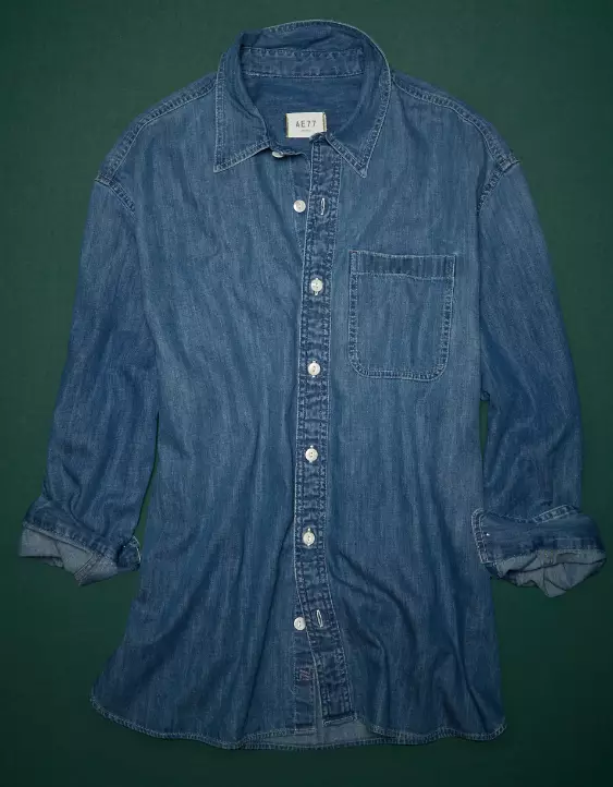 AE77 Premium Denim Boyfriend Shirt - Image 3